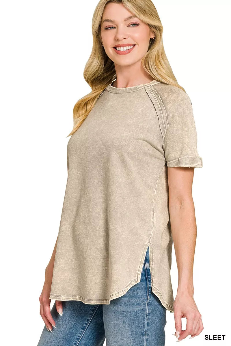 Zenana French Terry Washed Curved Hem Top Secondary image