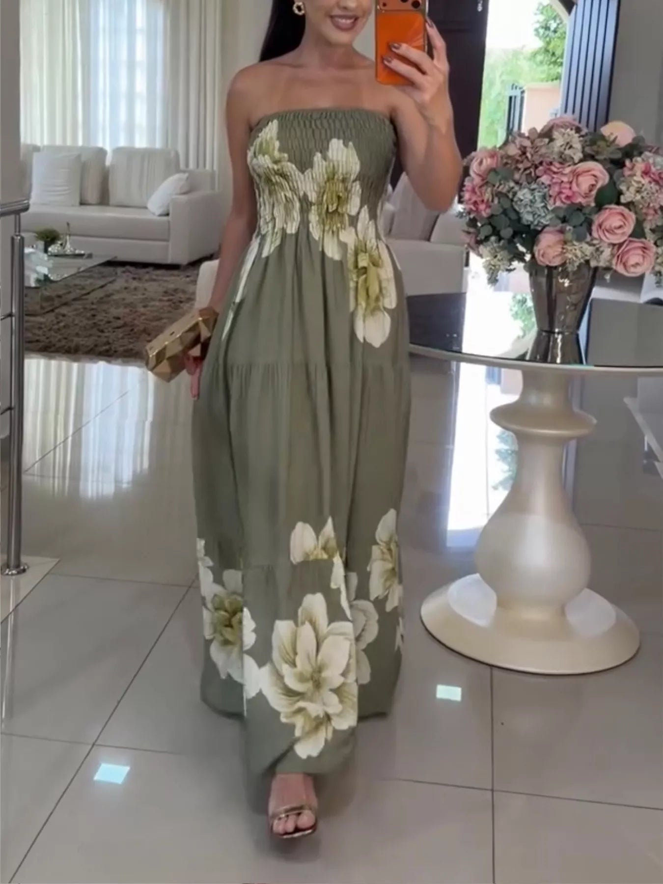 Floral Smocked Strapless Maxi Dress Secondary image