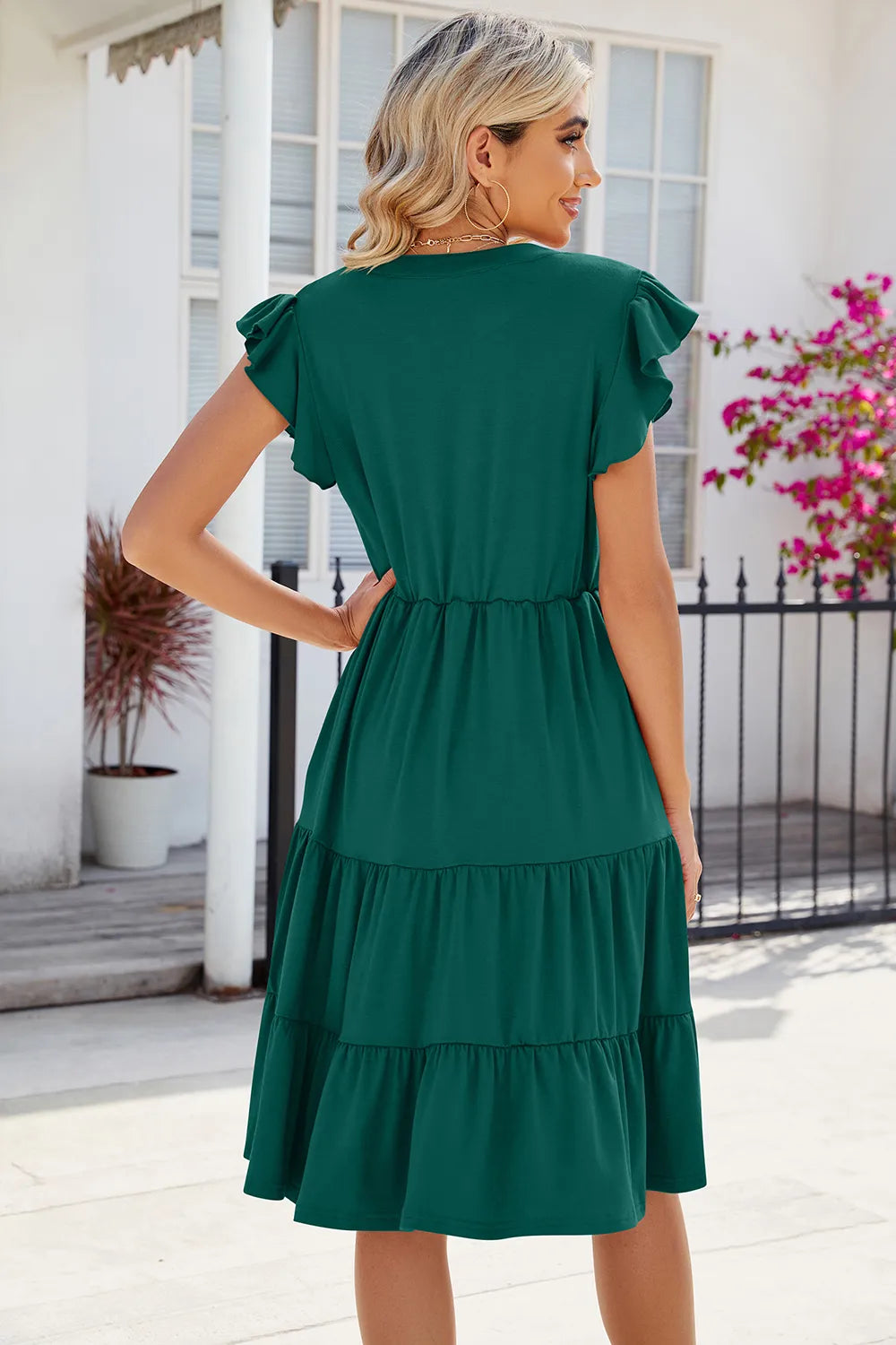 Ruched Notched Cap Sleeve Dress Secondary image