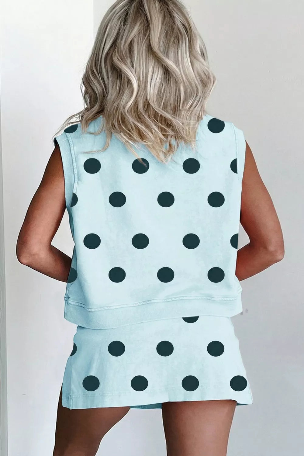 Polka Dot Sleeveless Top and Skort Casual Two-Piece Set Secondary image