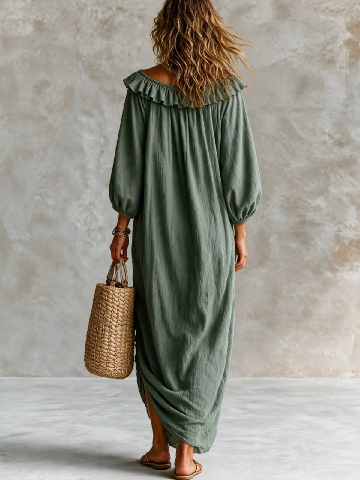 Ruffled Boat Neck Ruched Midi Dress - photo 8