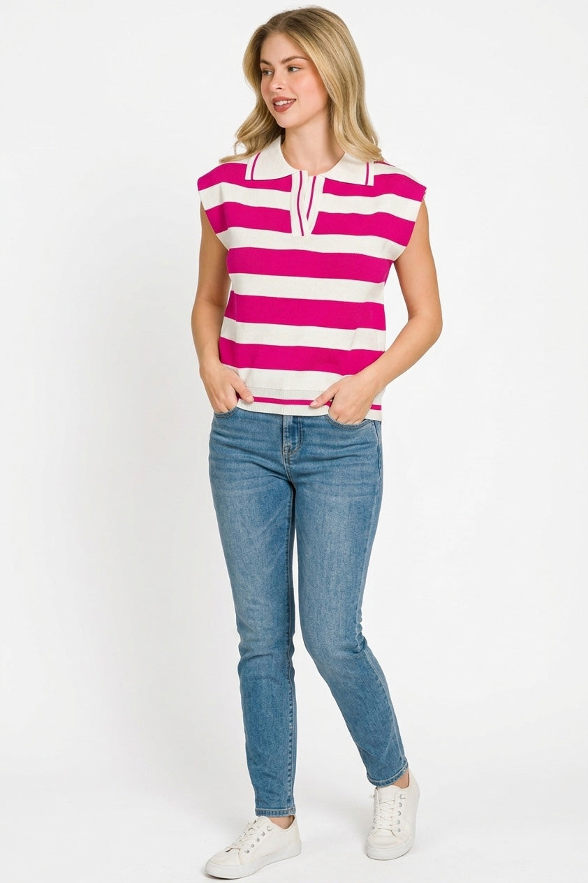Zenana Viscose Striped Collared Sweater Vest Secondary image