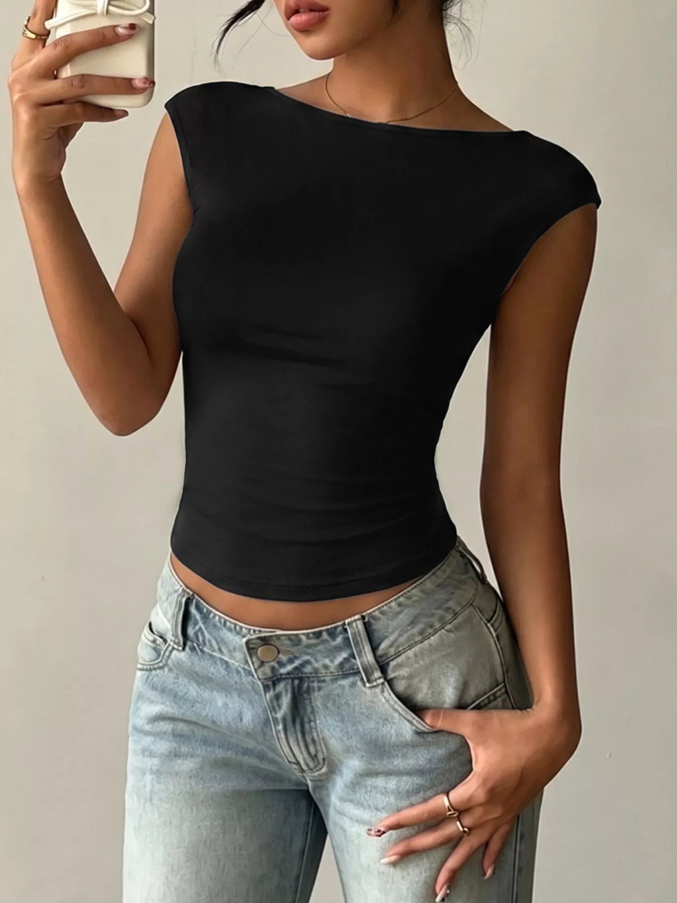 Lace Detail Cap-Sleeve T-Shirt Secondary image