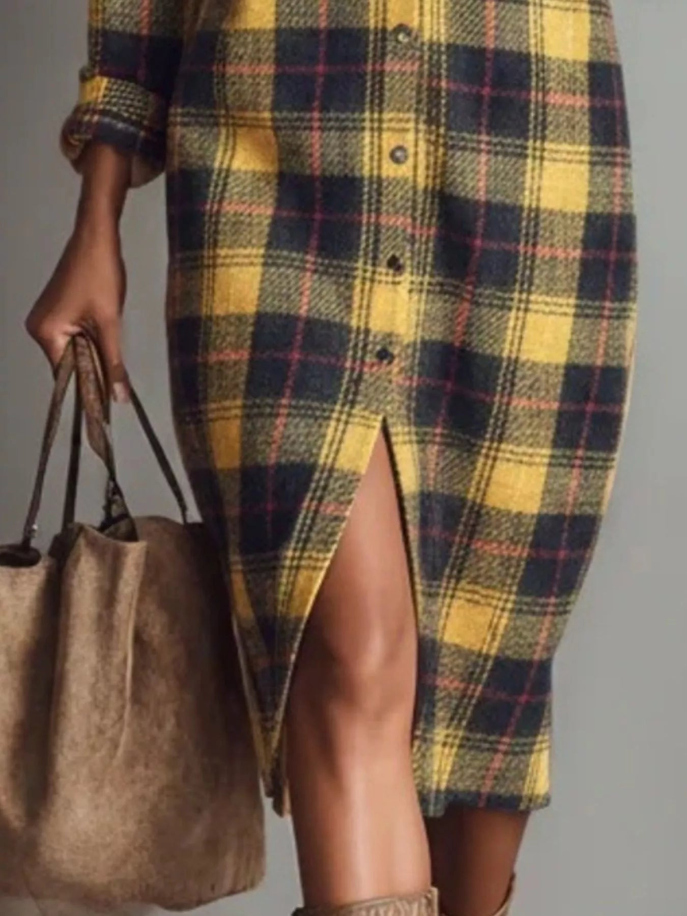Plaid Shirt Dress with Side Slit Secondary image