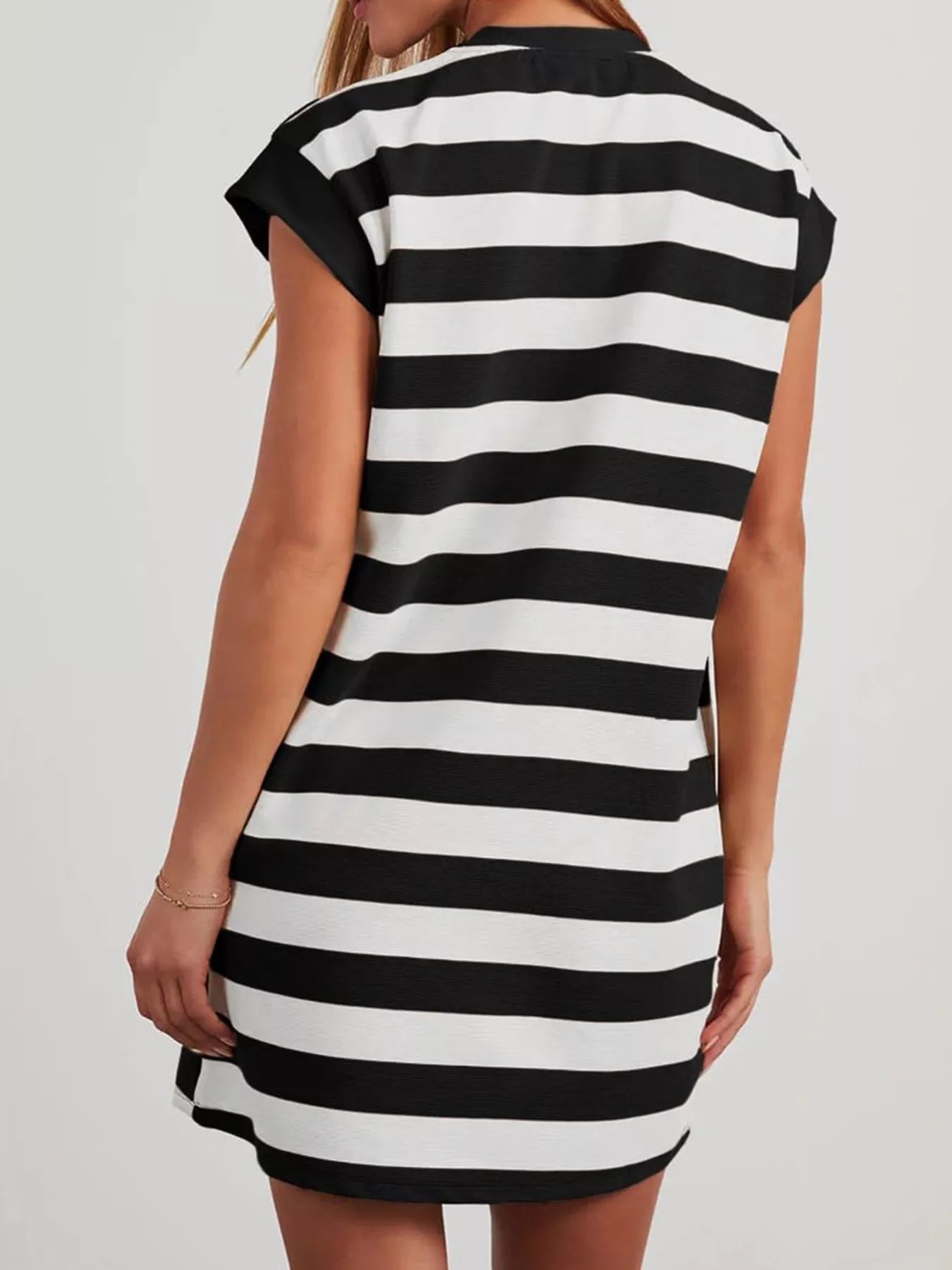 Full Size Casual Striped Short Sleeve Mini Dress Plus Size Secondary image