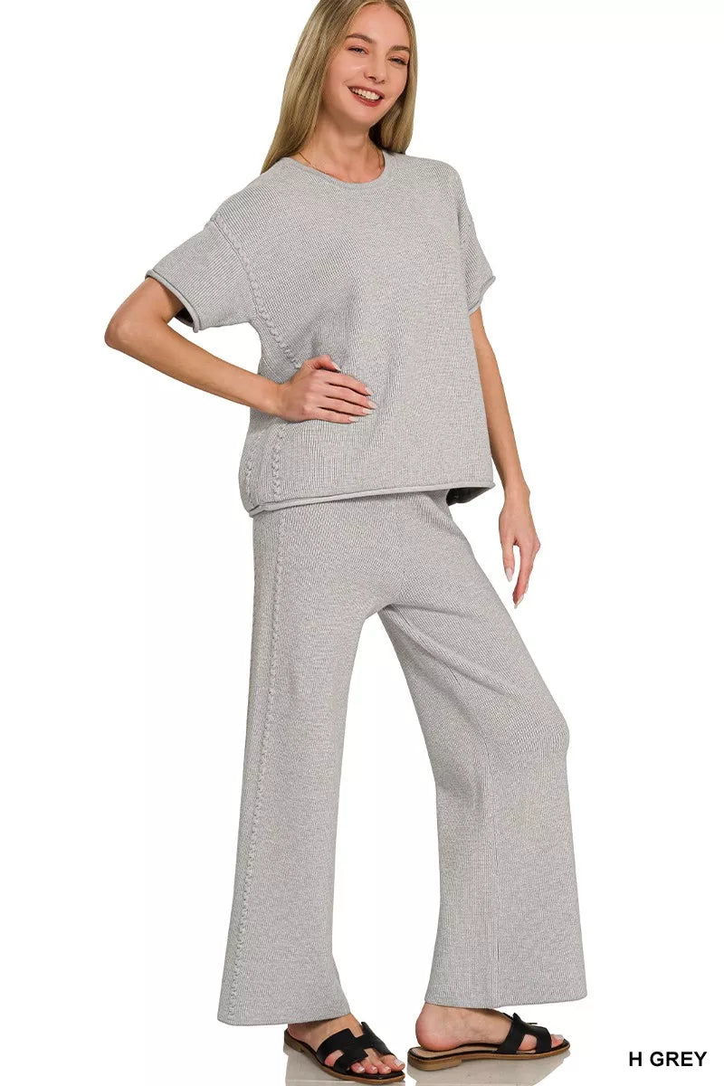 Zenana Viscose Round Neck Top & Pants Set Secondary image