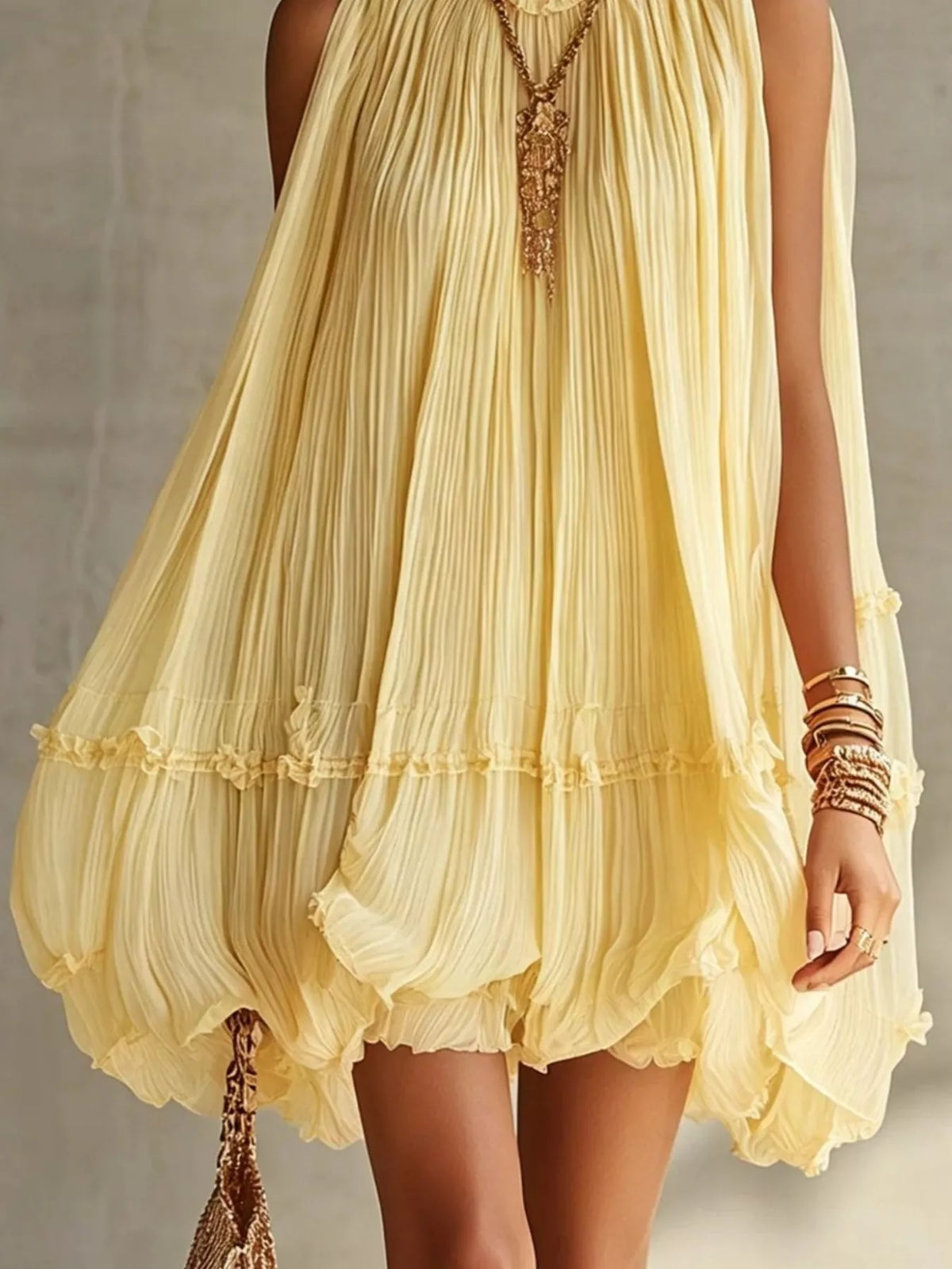 Pleated Mock Neck Sleeveless Mini Dress - photo 6