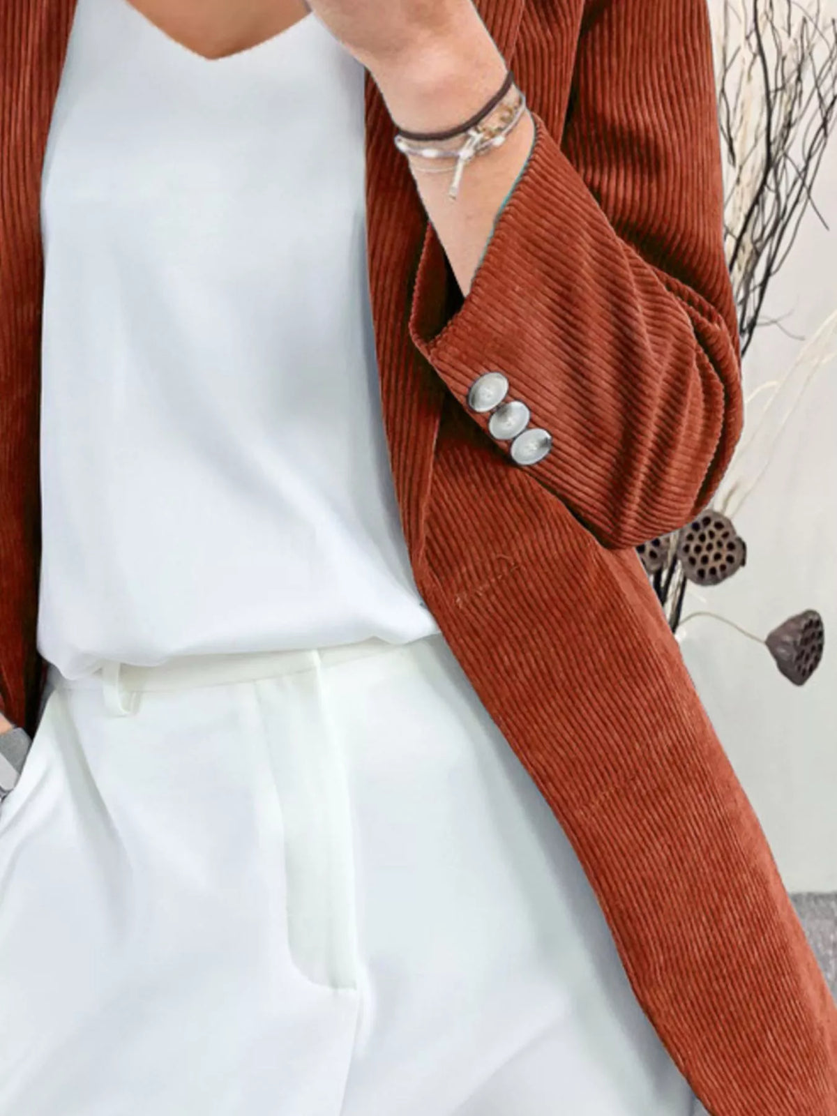 Corduroy Lapel Collar Casual Blazer - photo 9