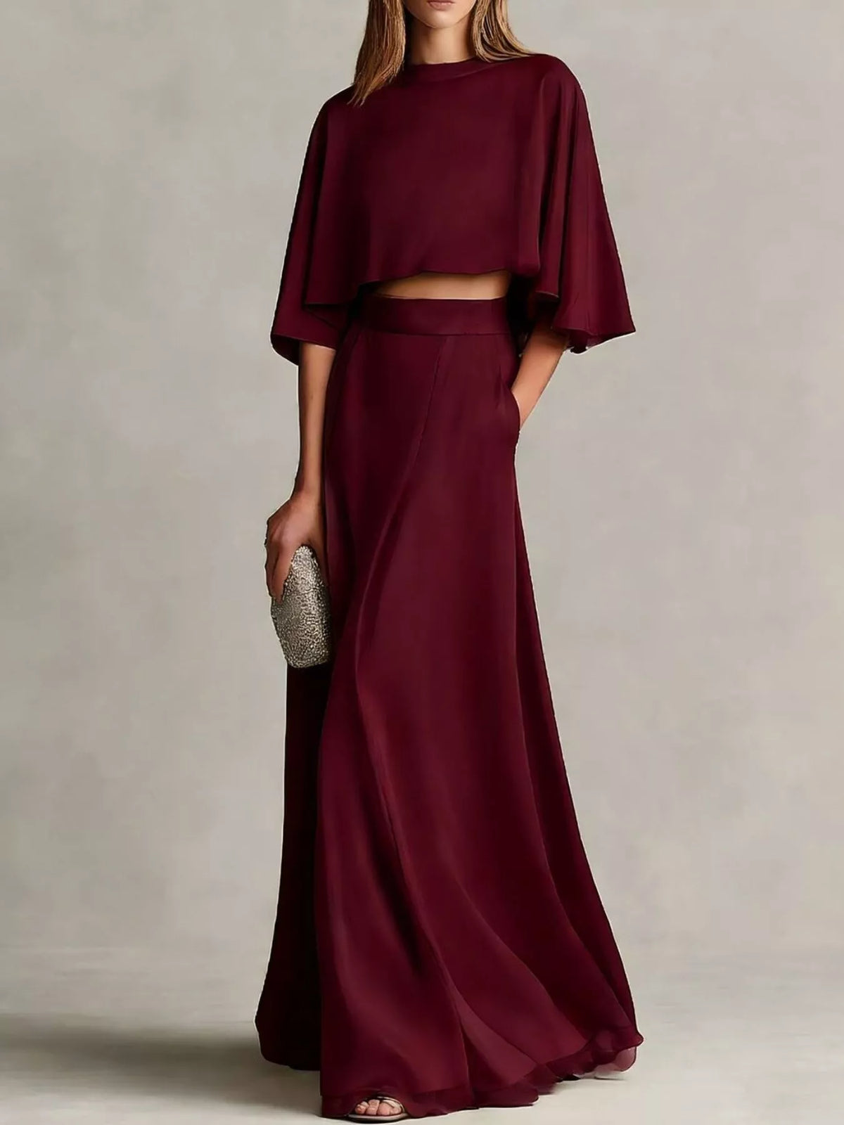 Full Size Satin Crop Top and Maxi Skirt Two-Piece Set Plus Size - photo 4