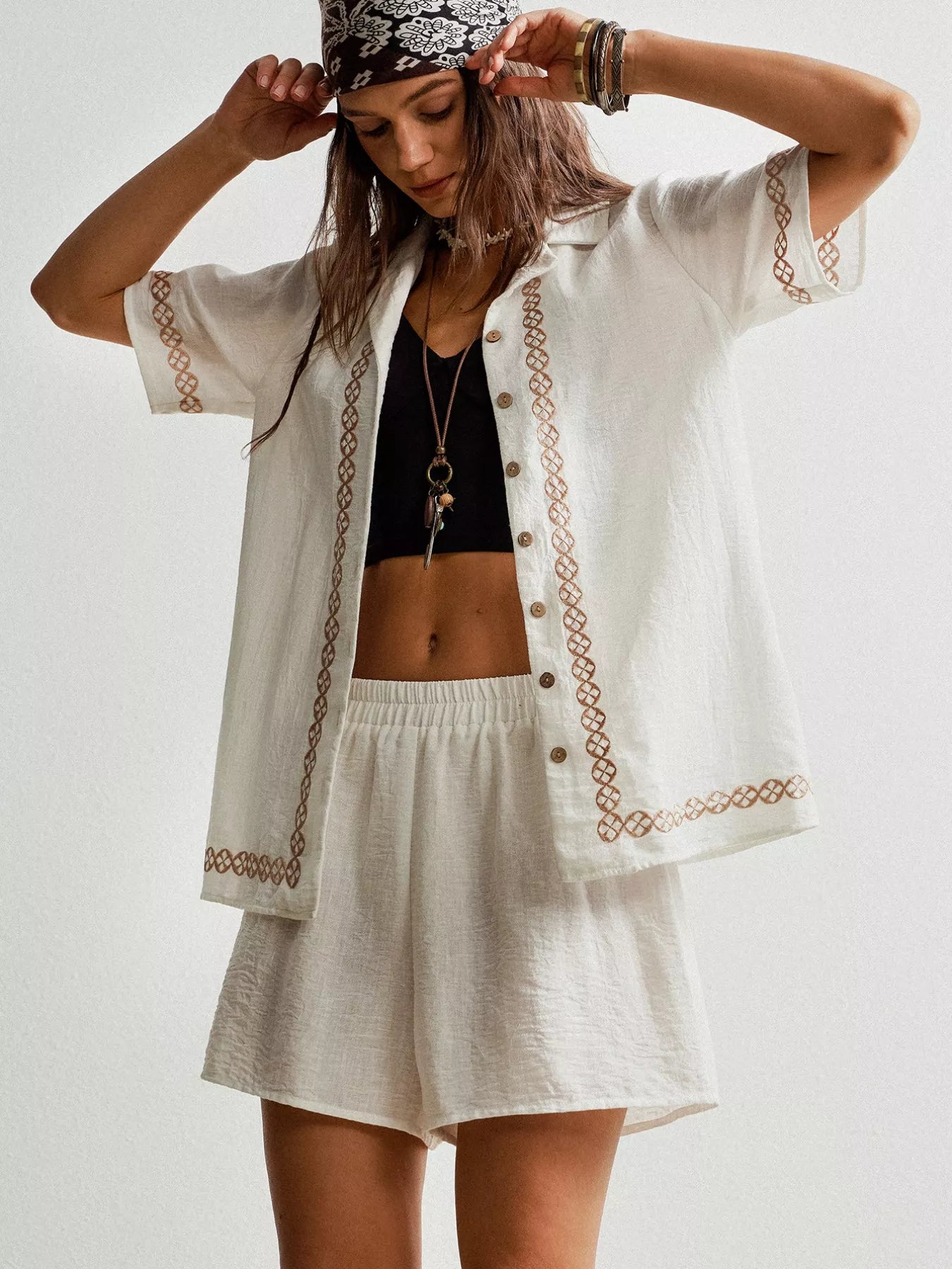 Button Up Short Sleeve Shirt and Shorts Set Secondary image