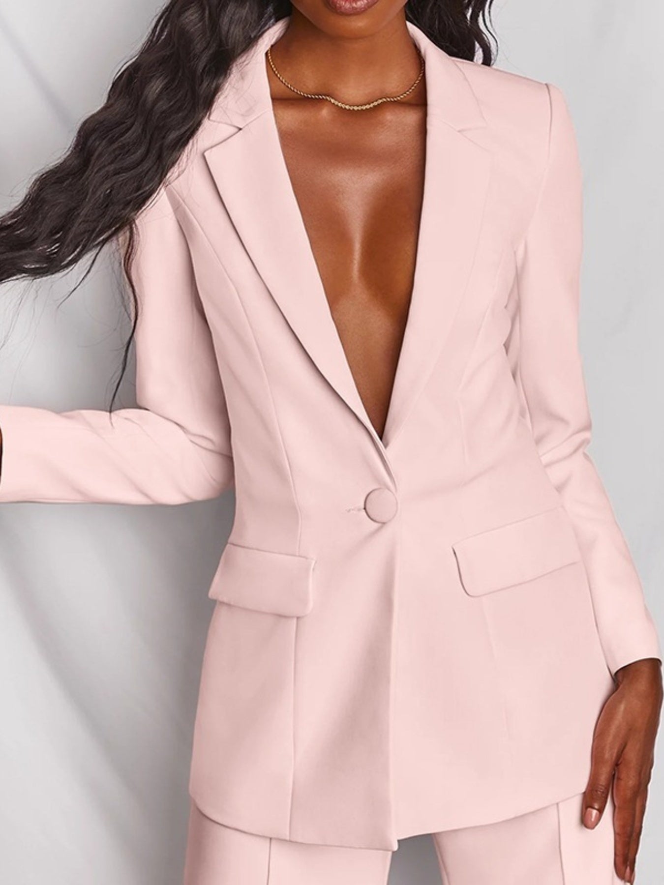 Full Size One Button Blazer and Wide-Leg Pants Set Plus Size Secondary image