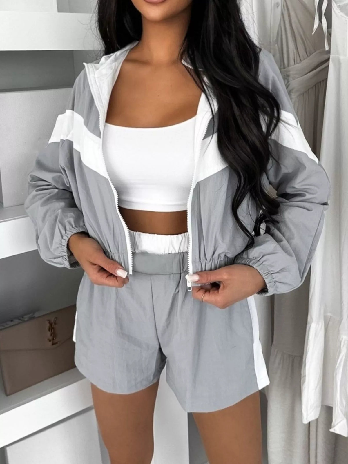 Color Block Zip-Up Jacket and Shorts Two-Piece Set - photo 10