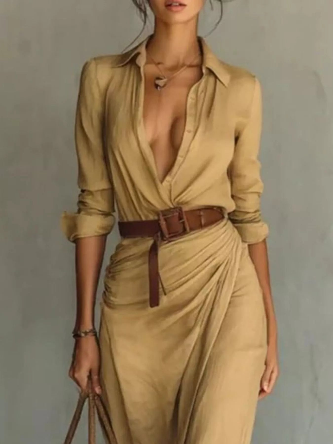Full Size Ruched Long Sleeve Maxi Dress Plus Size Secondary image
