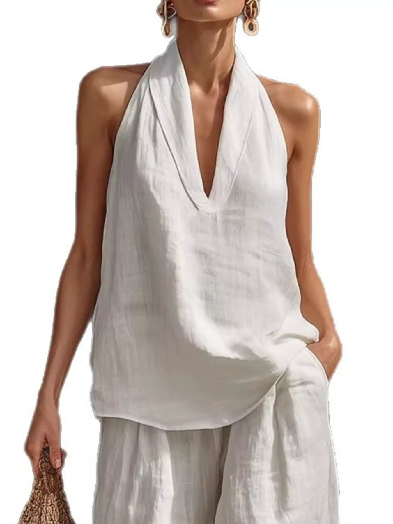 Full Size Halter Neck Top and Wide Leg Pants Set Plus Size Secondary image
