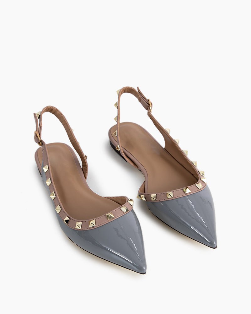 Pointed Toe Studded Slingback Flat Sandals