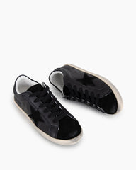 Black Nappa Leather Glitter Tab Sneakers