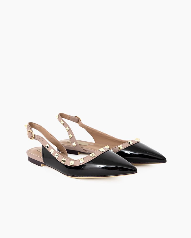 Pointed Toe Studded Slingback Flat Sandals