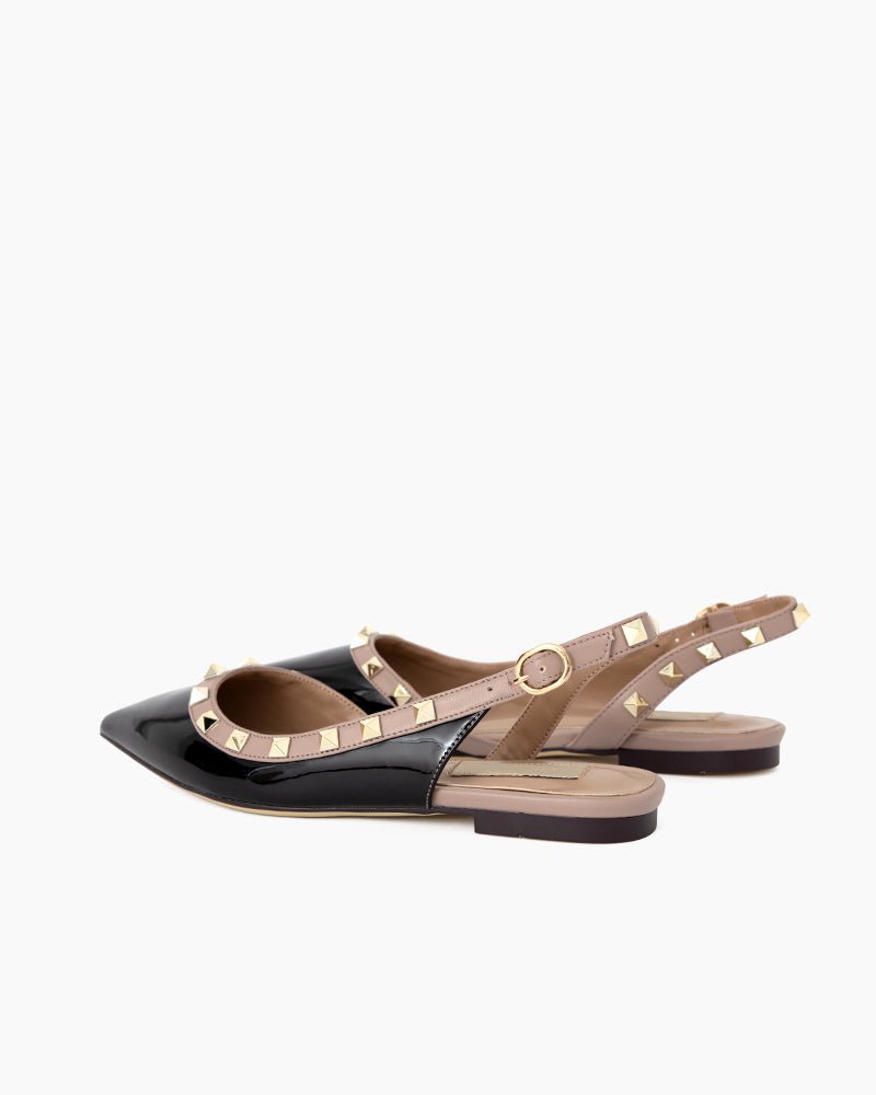 Pointed Toe Studded Slingback Flat Sandals