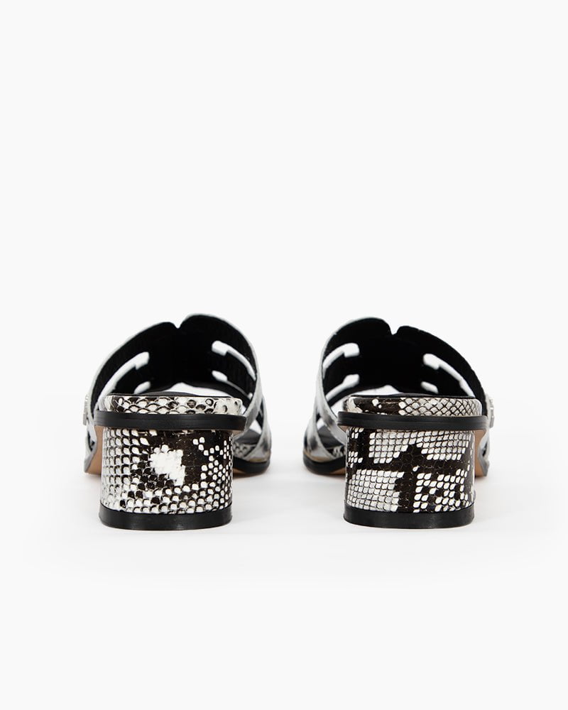 Cutout Strap Leather Mid Block Heel Slide Sandals