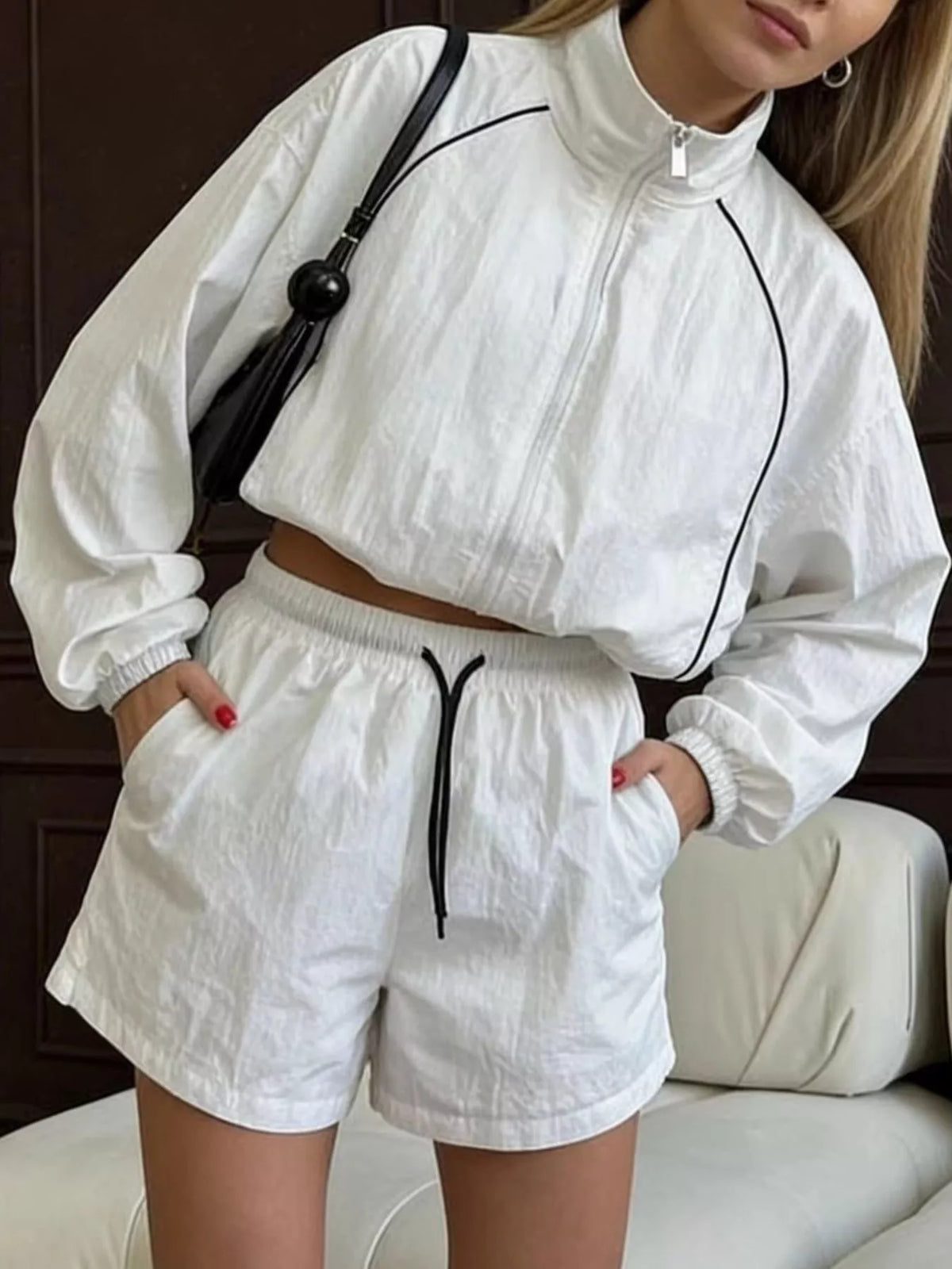 Zip-Up Jacket and Shorts Two-Piece Set - photo 5