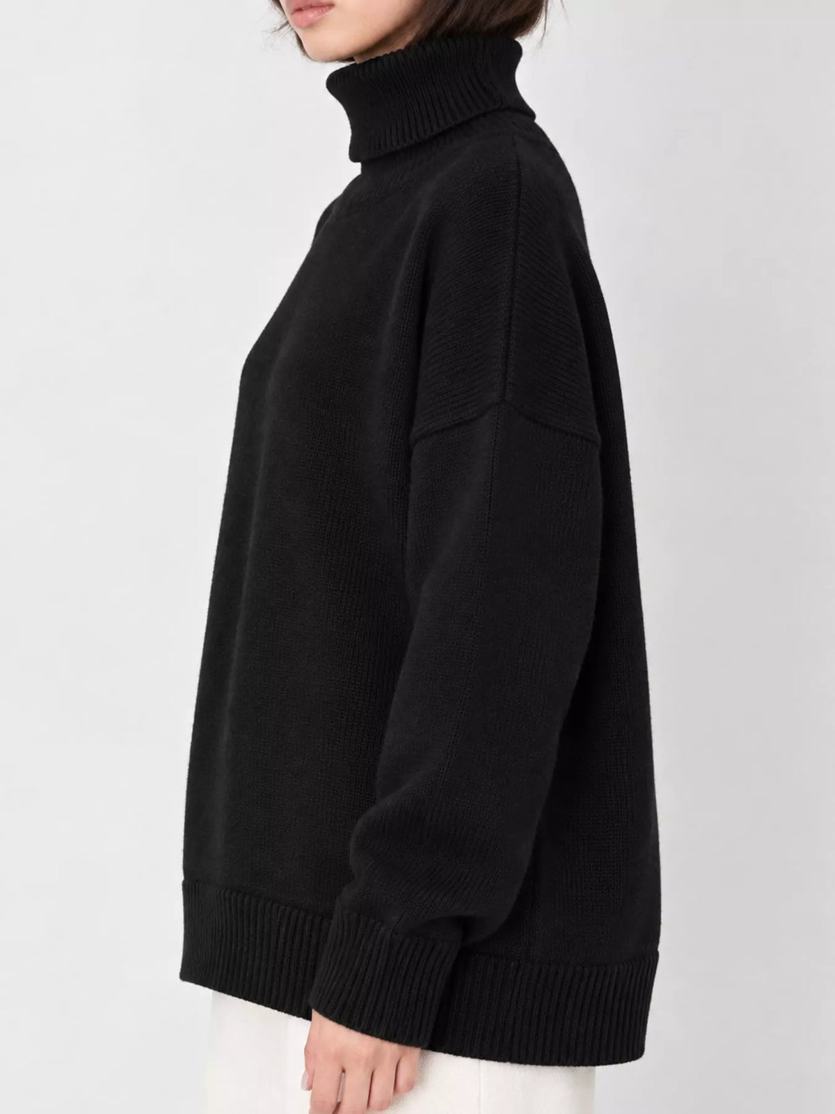 Women's Oversized Ribbed Turtleneck Sweater – Dropped Shoulder Relaxed Fit - photo 11