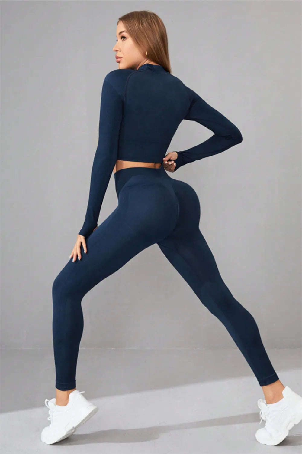 Mock Neck Long Sleeve Top and Pants Active Set Secondary image