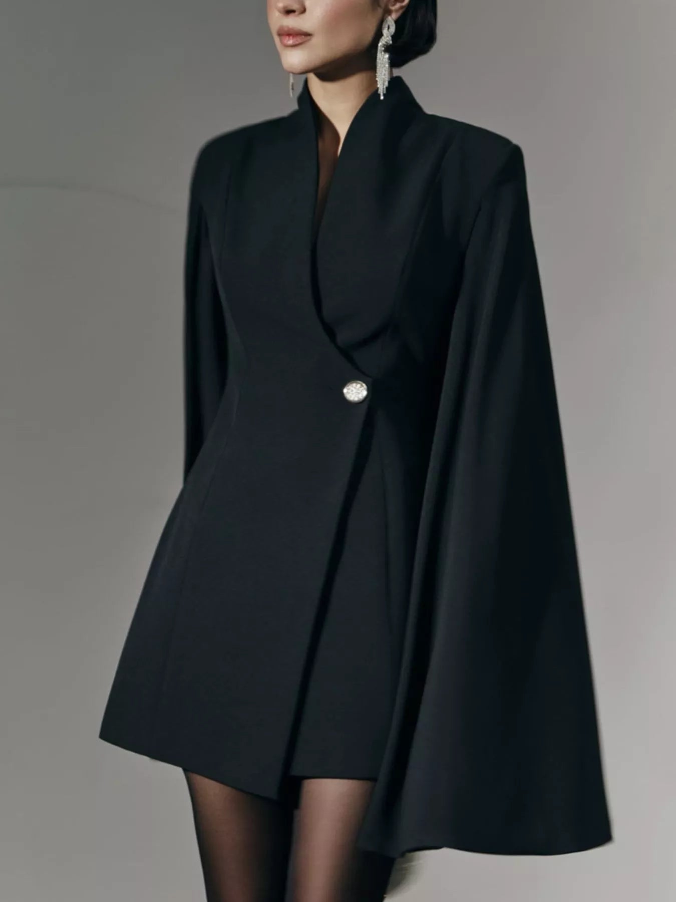 One Button Fitted Mini Blazer Dress with Cape Sleeves Secondary image