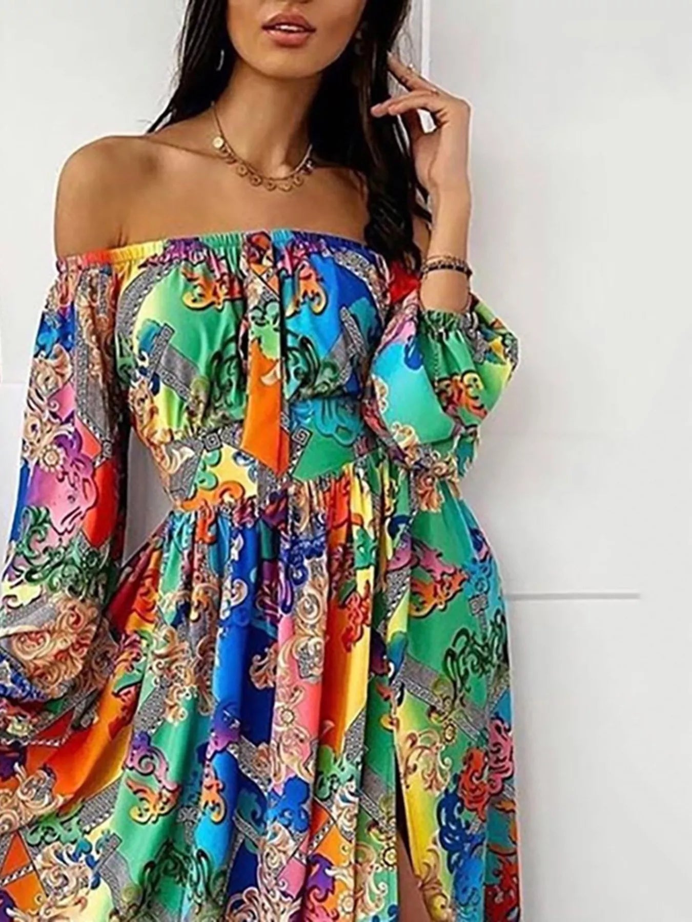 Slit Printed Off Shoulder Maxi Dress Secondary image
