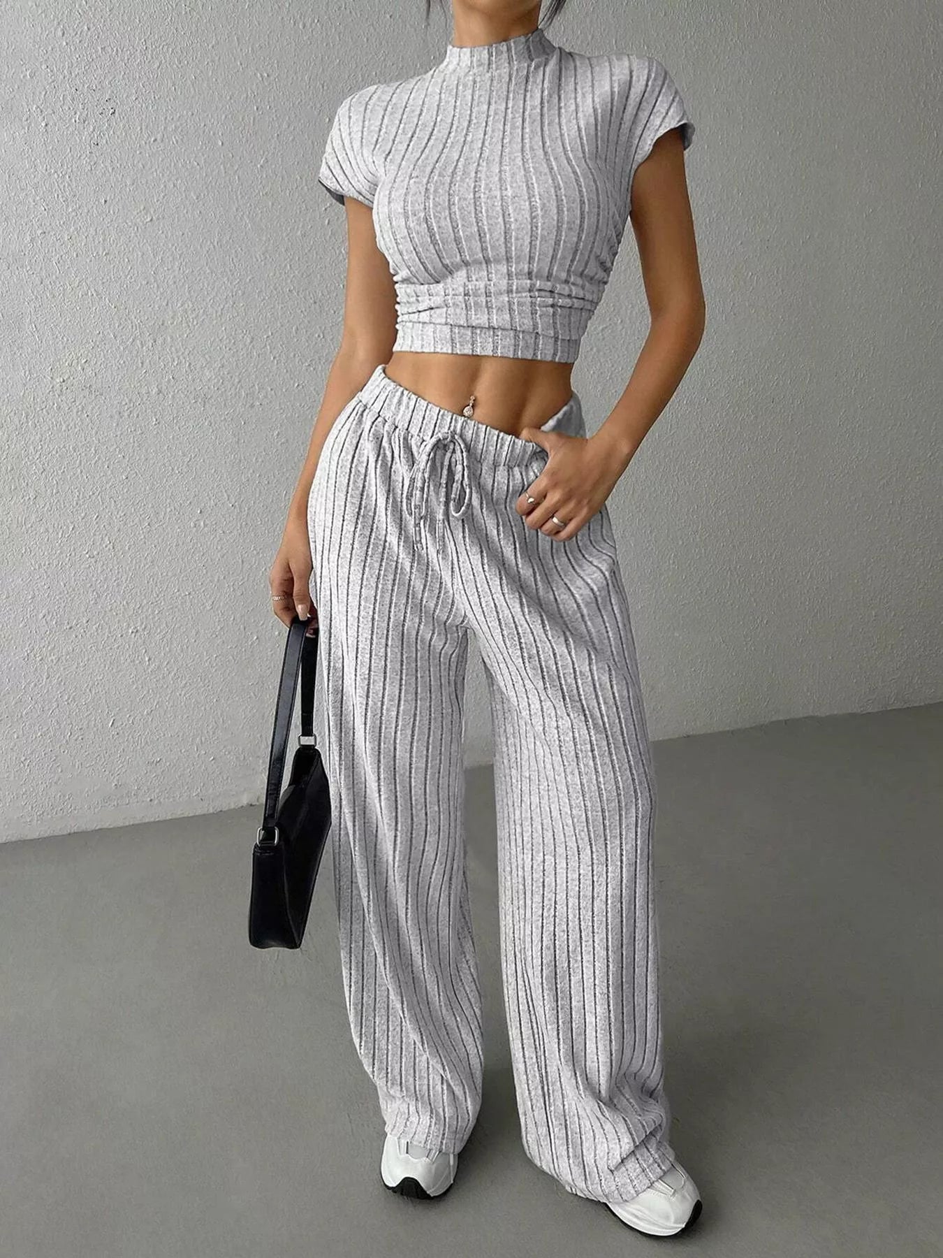 Ribbed Knit Top and Wide Leg Pants Set Secondary image