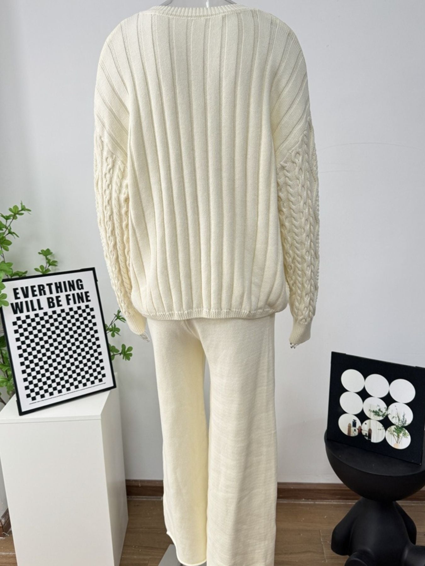 Cable Knit Cardigan & Wide Leg Pants Sweater Set Secondary image