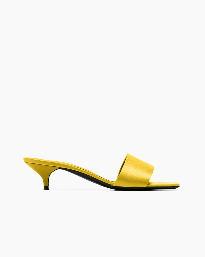 Satin Kitten Heel Open Toe Slip-On Sandals