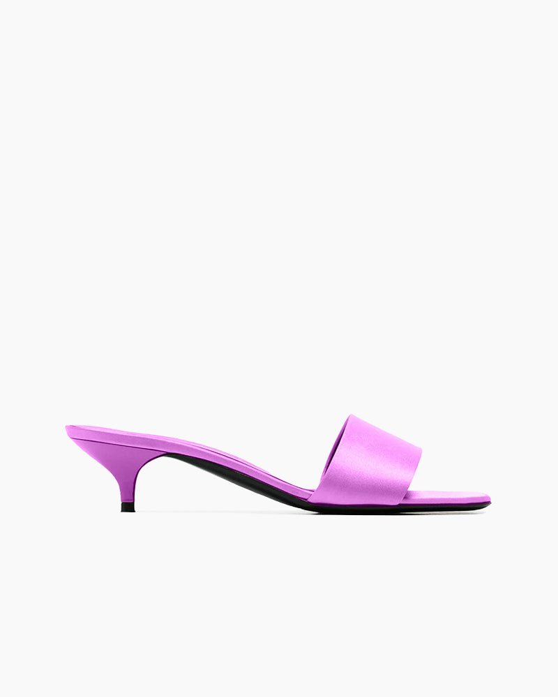 Satin Kitten Heel Open Toe Slip-On Sandals