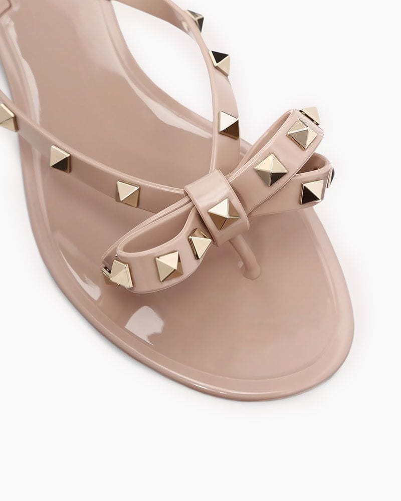 Rockstud Rubber Slippers with Bow and Pyramid Studs