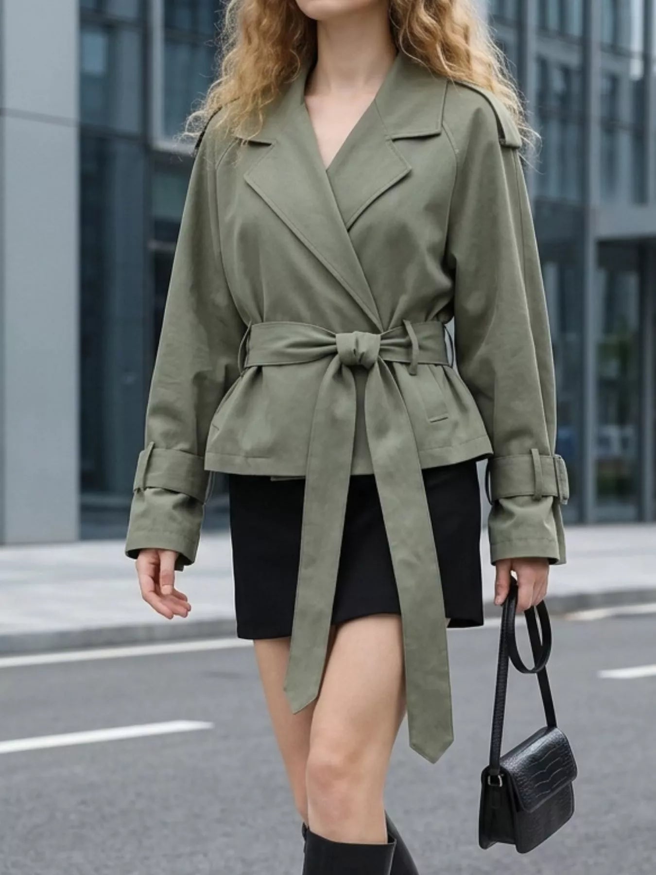 Lapel Collar Belted Cropped Trench Secondary image