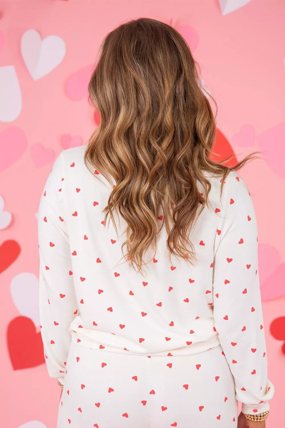 Hearts Printed Long Sleeve Top Drawstring Pants Lounge Set Secondary image