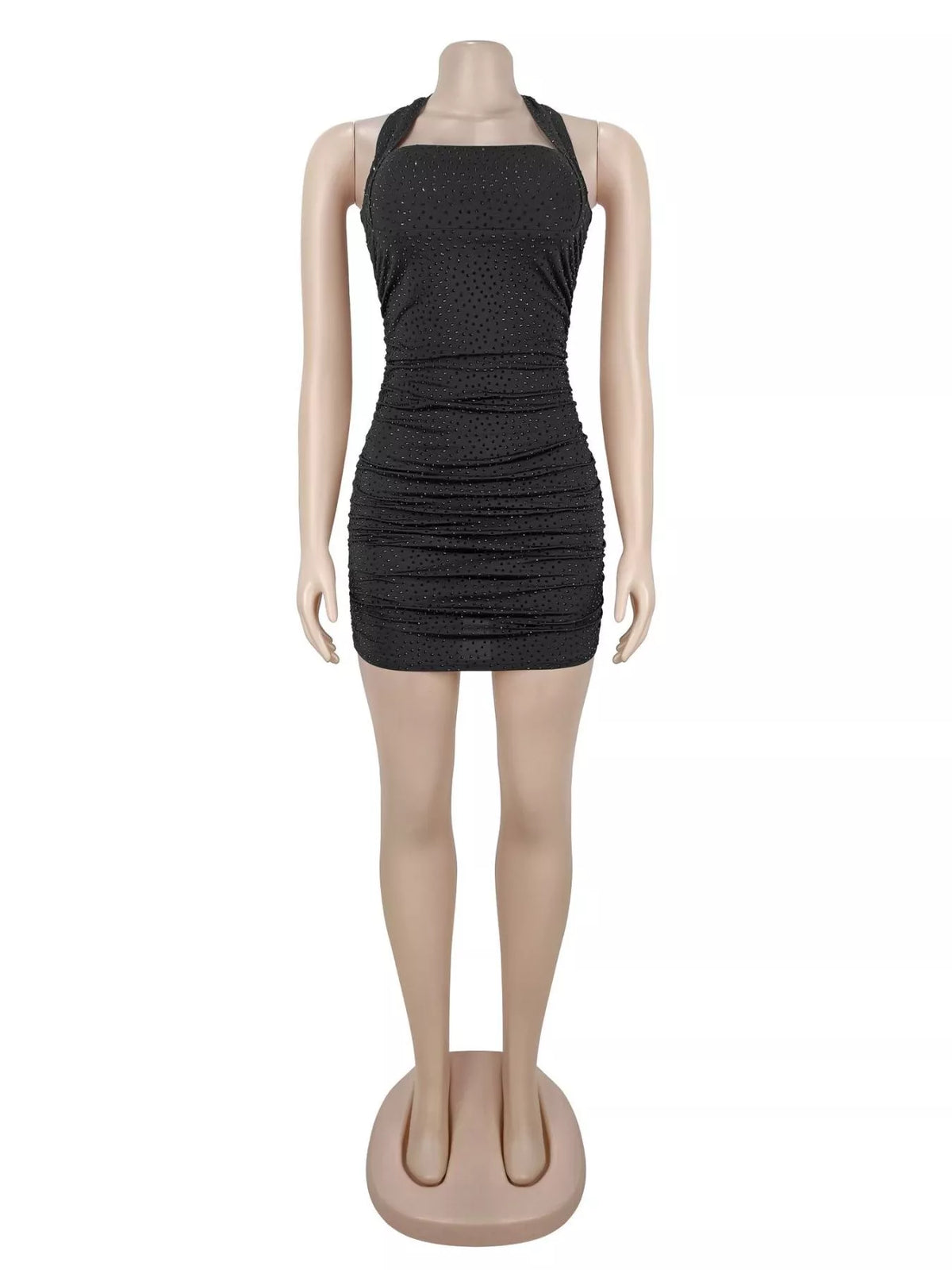 Rhinestone Ruched Halter Neck Bodycon Mini Dress - photo 5