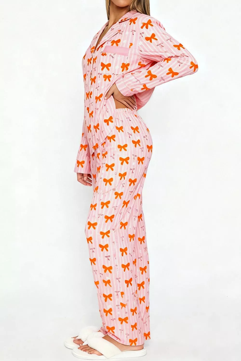 Bow Print Top and Wide Leg Pants Lounge Set Secondary image