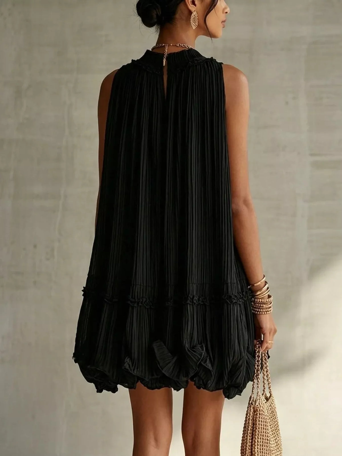 Pleated Mock Neck Sleeveless Mini Dress - photo 8