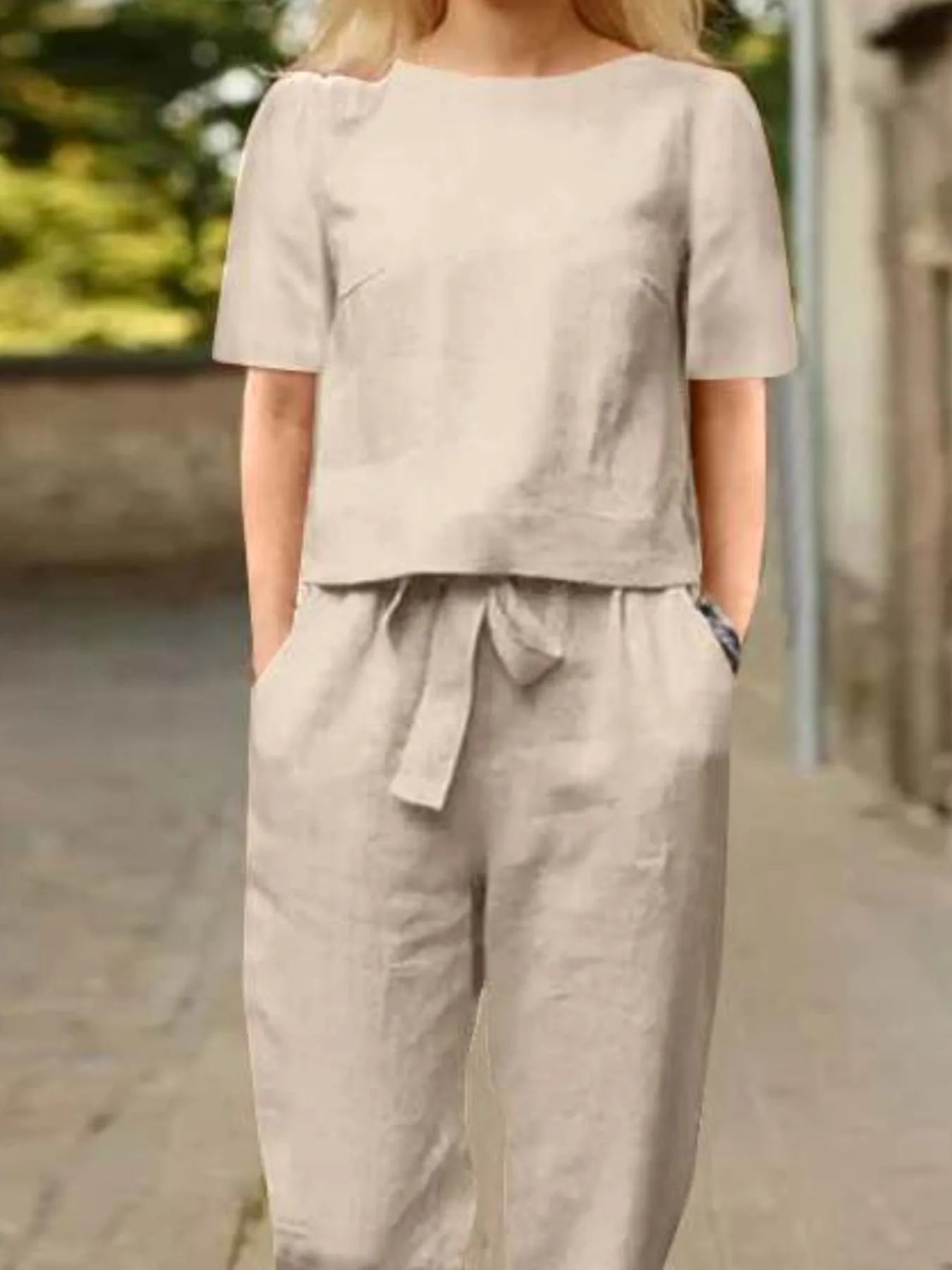 Full Size Round Neck Short Sleeve Top and Pants Set Plus Size Secondary image