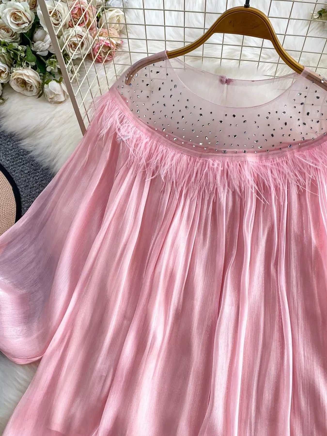 Rhinestone Mesh Panel Blouse Secondary image