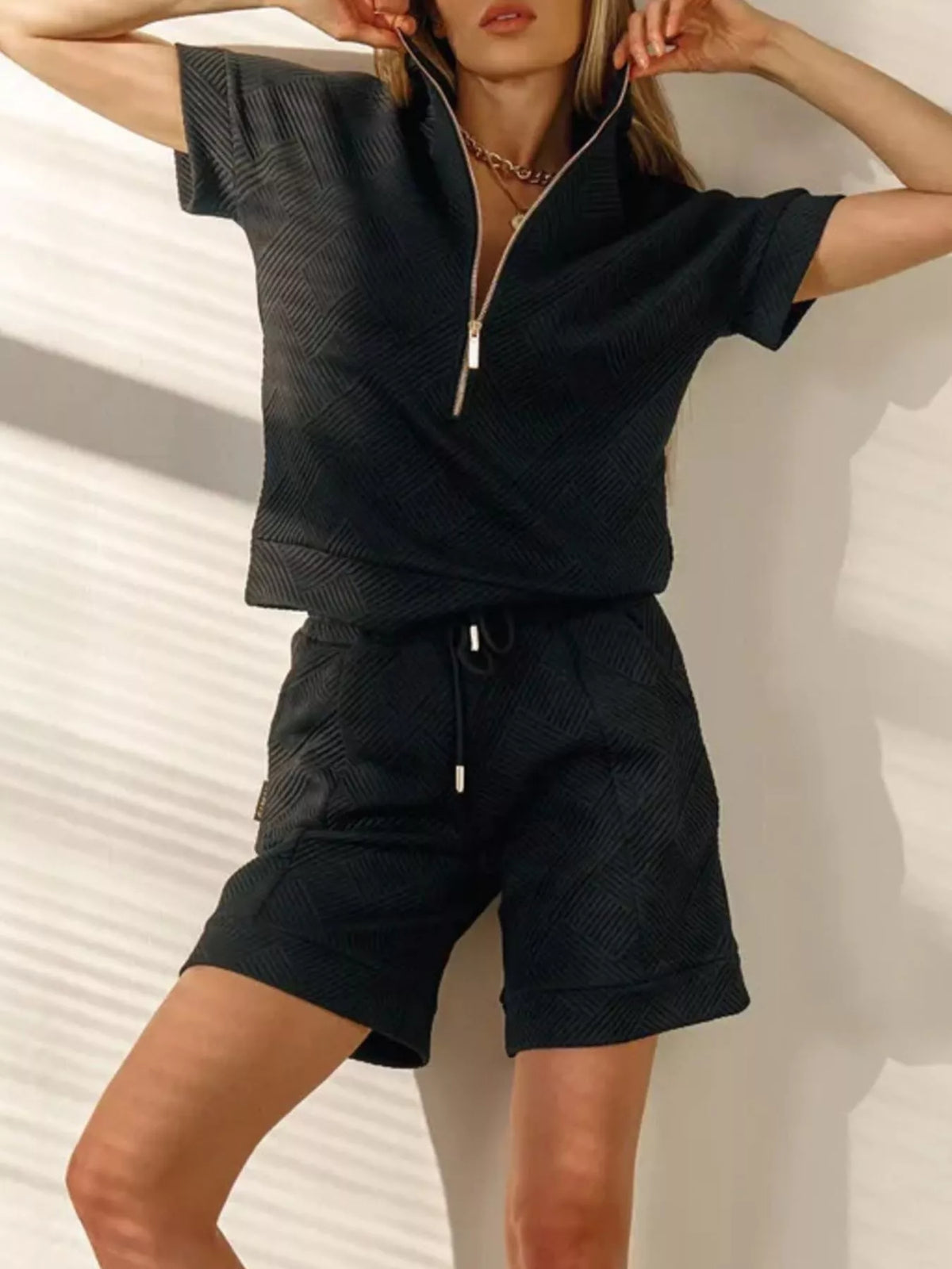 Half Zip Short Sleeve Top and Shorts Set - photo 7