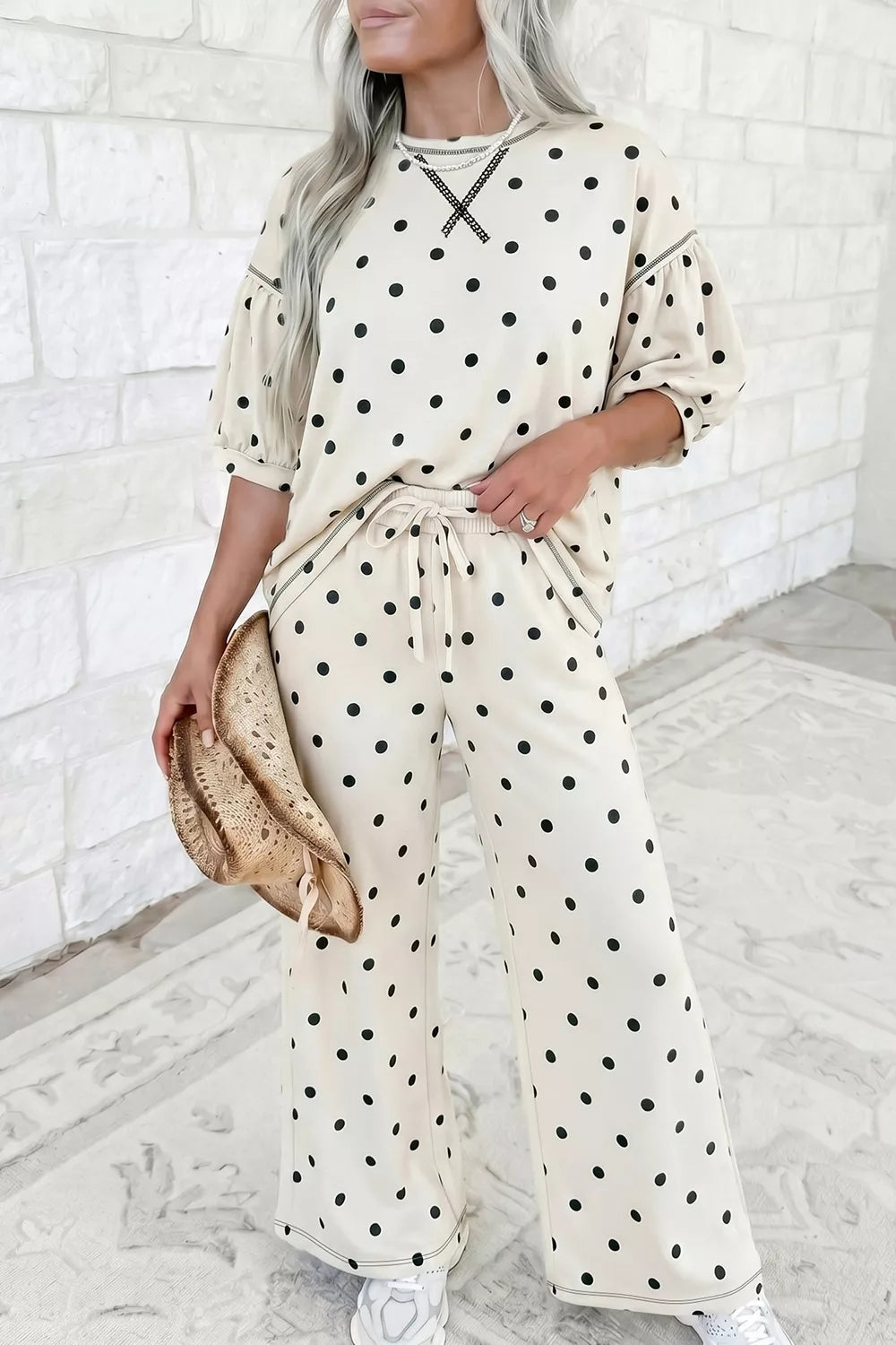 Polka Dot Half Sleeve Top and Pants Set Secondary image
