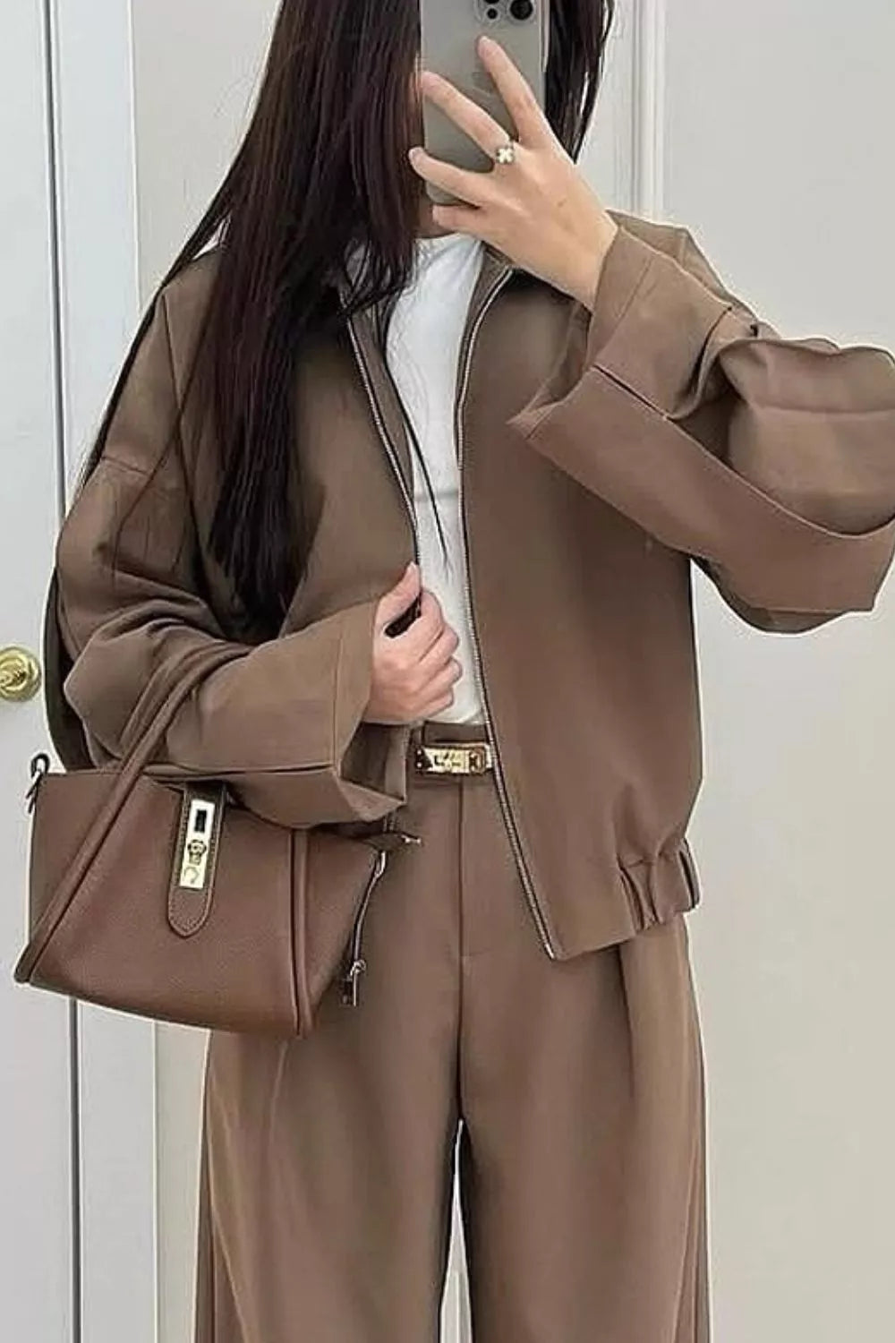 Zip-Up Jacket and Wide-Leg Pants Set Secondary image