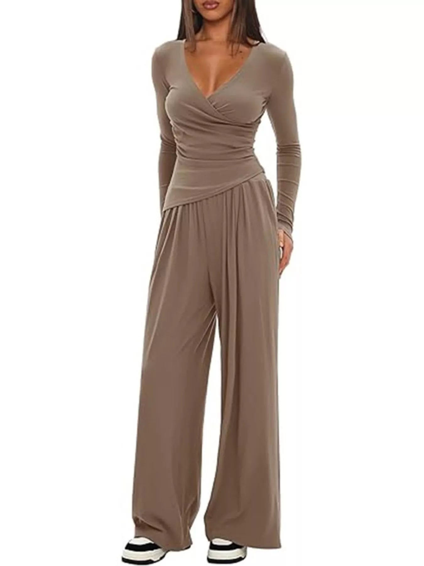 Casual Long Sleeve Top and Wide Leg Pants Set Secondary image