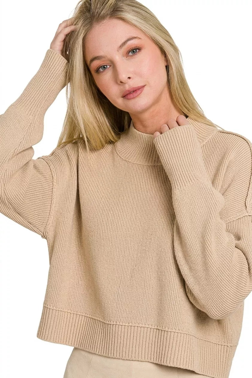 Zenana Side Slit Oversized Cropped Sweater Secondary image