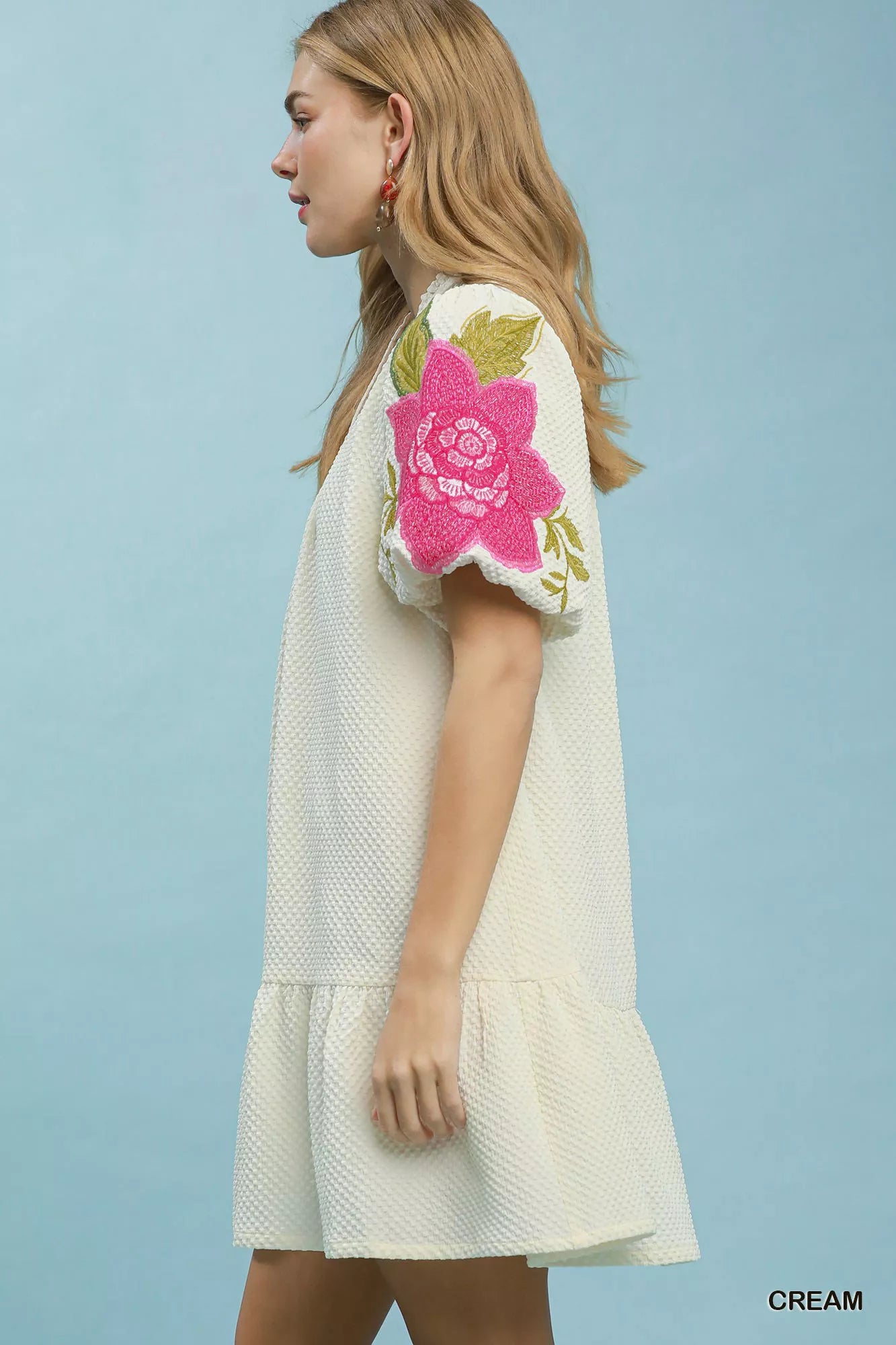 Umgee Floral Embroidered Textured Jacquard Dress Secondary image