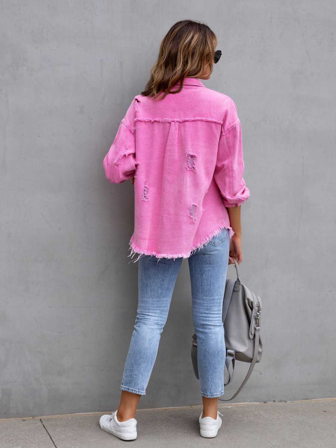 Distressed Drop Shoulder Denim Jacket Secondary image
