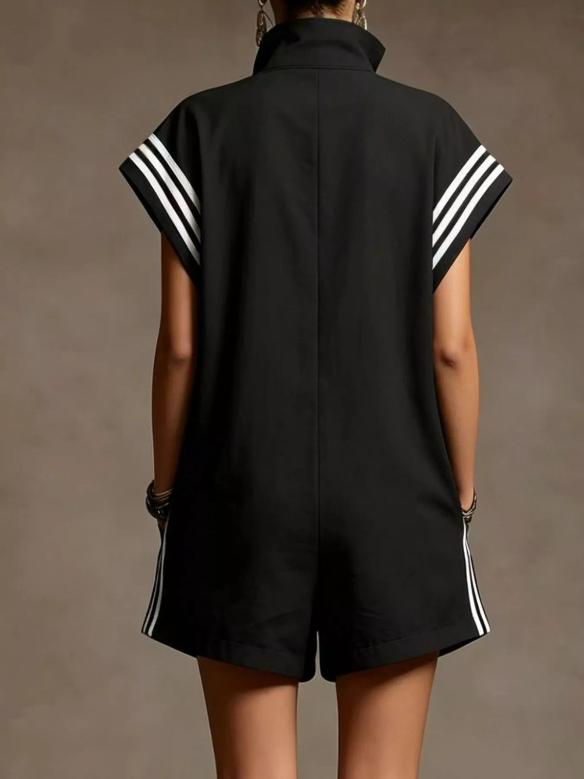 Striped Zip Front Short Sleeve Romper - photo 3