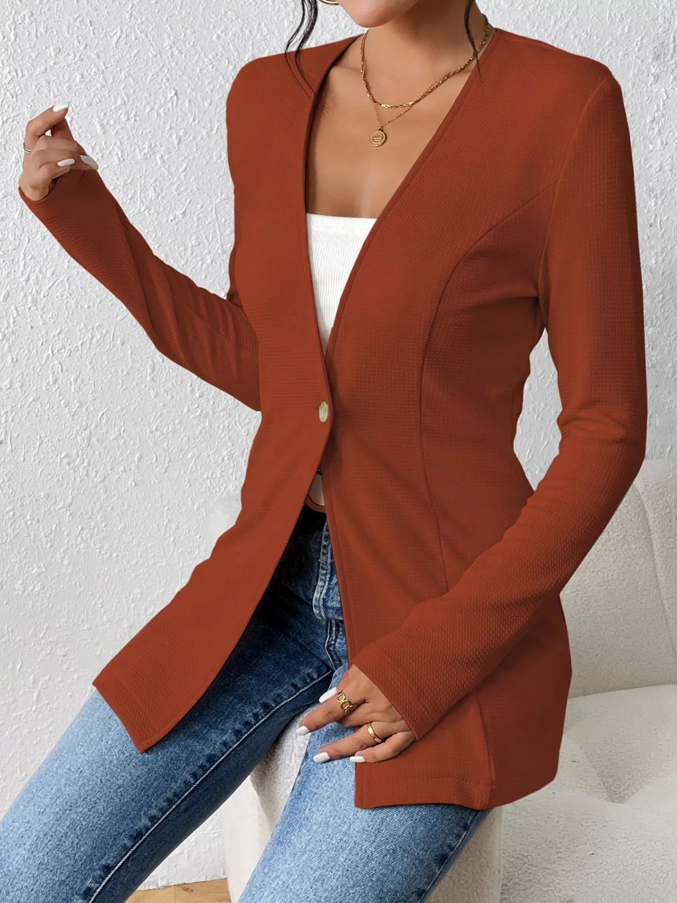 Single-Button Long Sleeve Blazer Secondary image