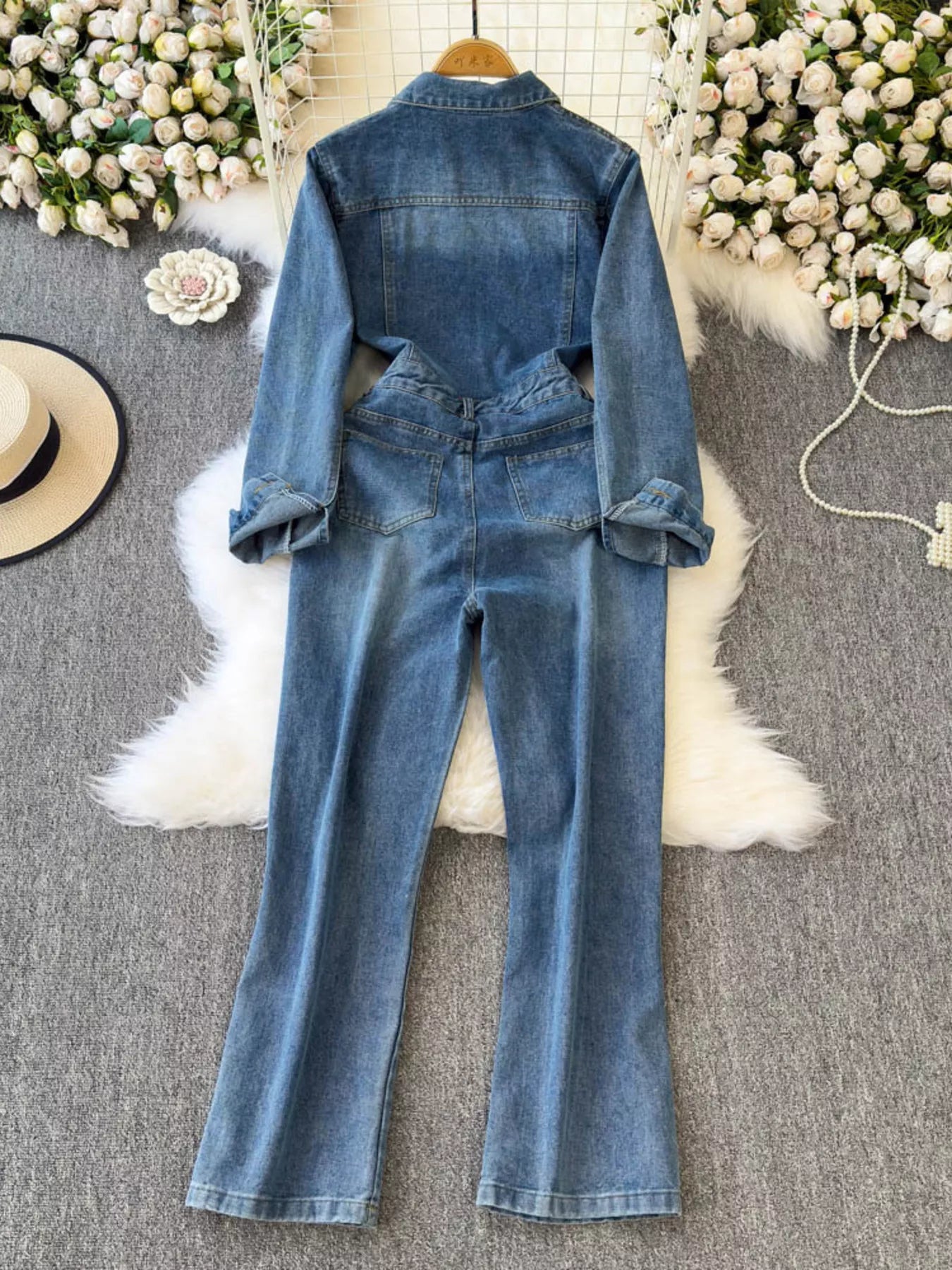 Button Front Wide Leg Denim Jumpsuit Secondary image